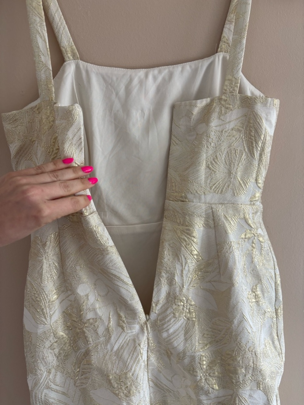 Lulus Shine for Us Cream Metallic Tropical Jacquard Mini Dress Size Small Bridal - Picture 8 of 10